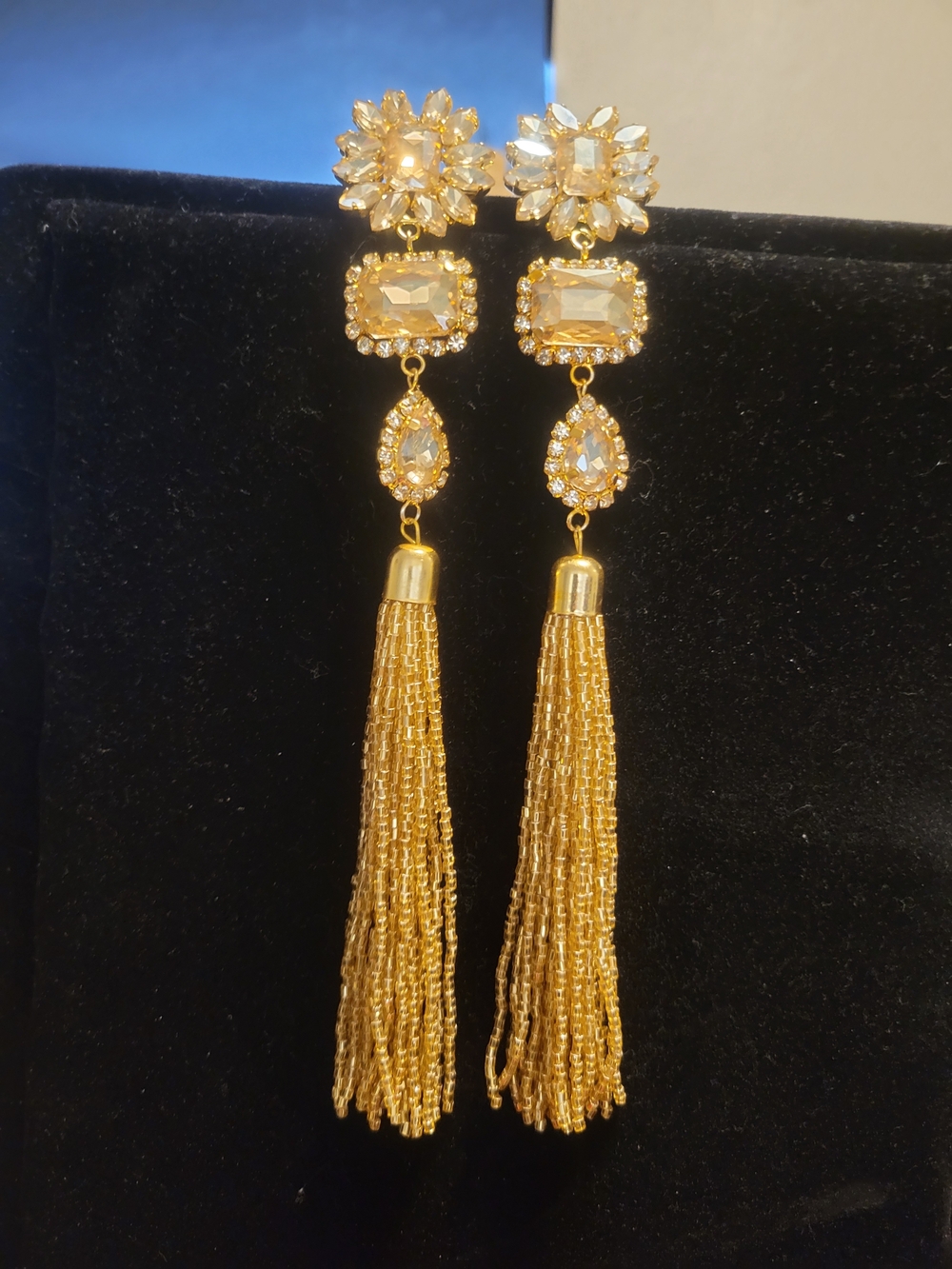 Gold Tassel Crystal Drop Earrings - Women Jewelry
